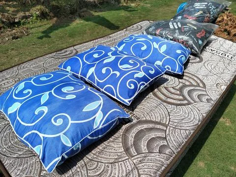 Central Java Indonesia 24 June 2026: Fresh mattress and pillows sun-drying  Stock-Fotos
