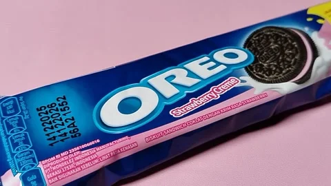 Central Java Indonesia 27 February 2026: Oreo cookies with strawberry cream  Stock Footage 330807995