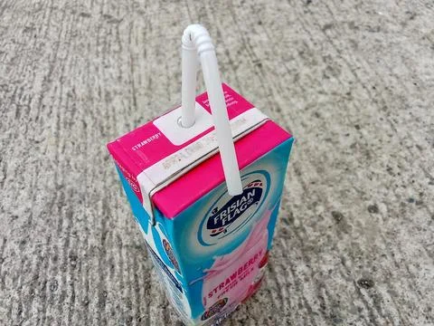 Central Java Indonesia 27 October 2023: boxed milk, strawberry flavored Фото