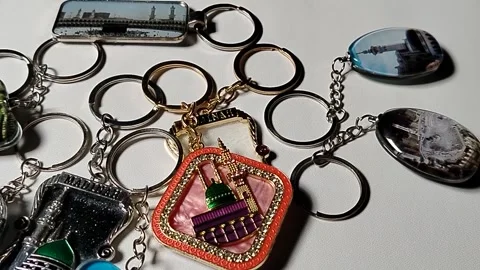 Central Java Indonesia 28 June 2026: Hajj and Umrah souvenir keychain isolated  Video stock 337826030