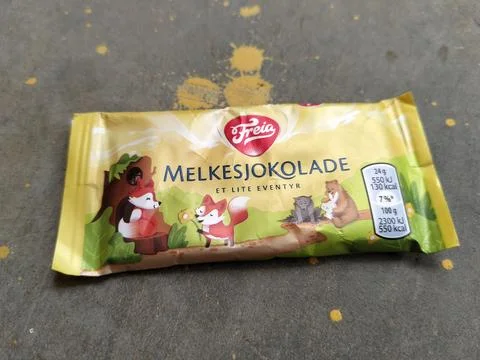 Central Java Indonesia 29, 2026: A 24g bar of Freia Melkesjokolade, a popular  Фото