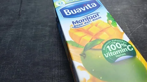 Central Java Indonesia, 29 October 2024: Buavita, a mango flavored fruit juice  Stock Footage 289741319