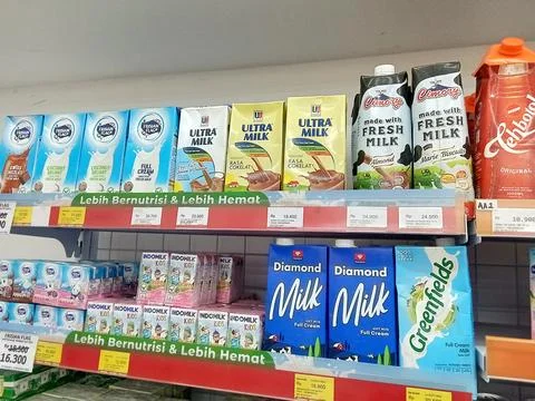 Central Java Indonesia 29 October 2023: shelves of the drink section Фото