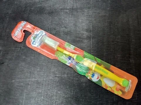 Central Java, Indonesia 30 July 2024: A new child's toothbrush. Фото