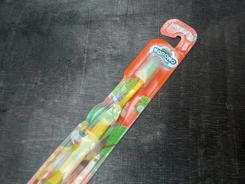 Central Java, Indonesia 30 July 2024: A new child's toothbrush. Foto stock