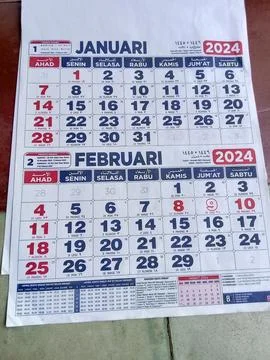 Central Java, Indonesia 31 July 2024: January and February 2024 calendar. Stockfoto's