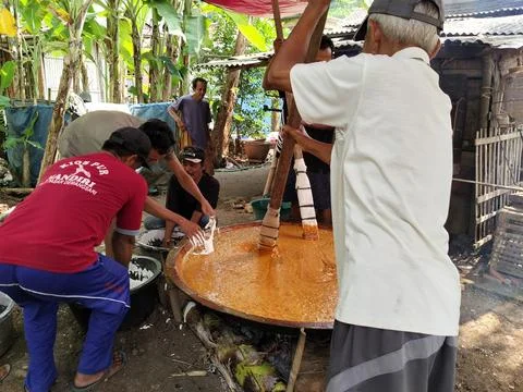 Central Java Indonesia 4 June 2026: Villagers work together to make traditional Stock Photos