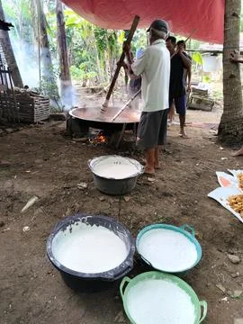 Central Java Indonesia 4 June 2026: Villagers work together to make traditional Stock Photos