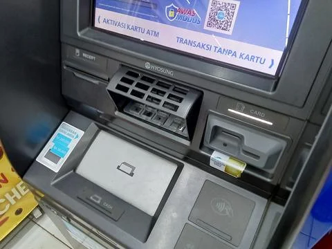 Central Java Indonesia 4 May 2024: ATM machines in shopping places. Фото