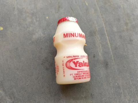Central Java Indonesia 6 July 2026: Close-up of a Yakult fermented milk beverage Stock-Fotos