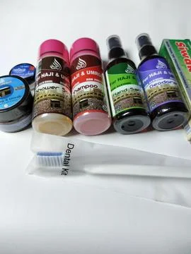 Central Java Indonesia 6 May 2026: Hajj and Umrah bathing kit with non-alcohol a Stock-Fotos