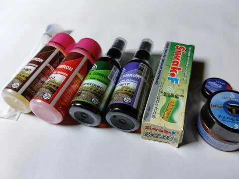 Central Java Indonesia 6 May 2026: Hajj and Umrah bathing kit with non-alcohol a Stock Photos