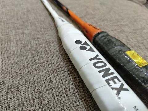 Central Java Indonesia 6 September 2026: A close-up view of a Yonex badminton ra Stock-Fotos