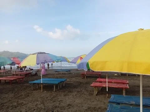 Central Java Indonesia 7 July 2024: Vibes at jetis beach Cilacap. tourism theme Stock Photos