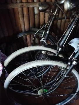 Central Java Indonesia 7 June 2026: Classic old bicycle with a rustic bamboo  库存照片
