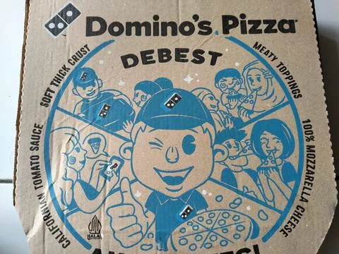 Central Java Indonesia 8 February 2026: Food packaging from Domino's Pizza. Stock-Fotos
