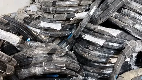 Central Java Indonesia 8 June 2026: Stacked fiber optic cables used for internet Stock Footage 336975260