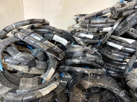 Central Java Indonesia 8 June 2026: Stacked fiber optic cables used for internet Stock Photos