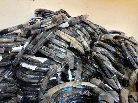 Central Java Indonesia 8 June 2026: Stacked fiber optic cables used for internet Stock Photos