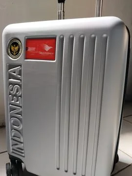 Central Java Indonesia 8 may 2026: Official Indonesian Hajj suitcase 2026 for p Stock Photos