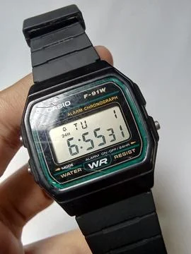 Central Java Indonesia April 1, 2025: Casio F 91w watch 스톡 사진
