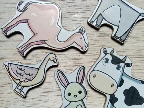 Central Java Indonesia April 17 2024: Flat lay group of animal characters. Stockfoto's