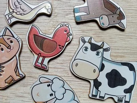 Central Java Indonesia April 17 2024: Flat lay group of animal characters Фото