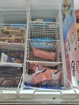 Central Java Indonesia April 29 2026: Various packaged ice cream products neatly Fotos Stock