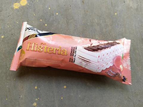 Central Java Indonesia April 29 2026: Detailed close-up of Aice Hysteria ice cre Fotos Stock