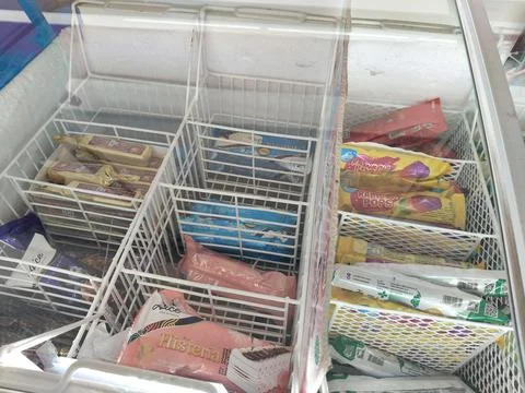 Central Java Indonesia April 29 2026: Various packaged ice cream products neatly Fotos Stock
