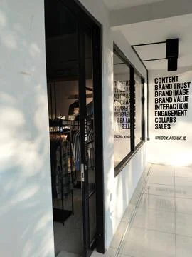 CENTRAL JAVA, INDONESIA - AUG 11, 2026: Front view of a clothing apparel store e Stock Photos