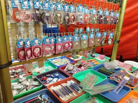 CENTRAL JAVA, INDONESIA - AUG 2, 2026: Close up view of various colorful headban Stock-Fotos