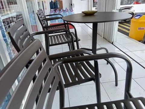 Central Java Indonesia August 1, 2025: tables and chairs for resting Fotos Stock