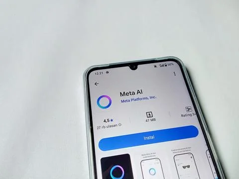 Central Java Indonesia August 14, 2025:  Meta ai app on google play. 库存照片
