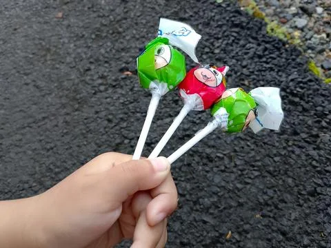 Central Java Indonesia August 16, 2025: milkita lollipop candy. Stock-Fotos