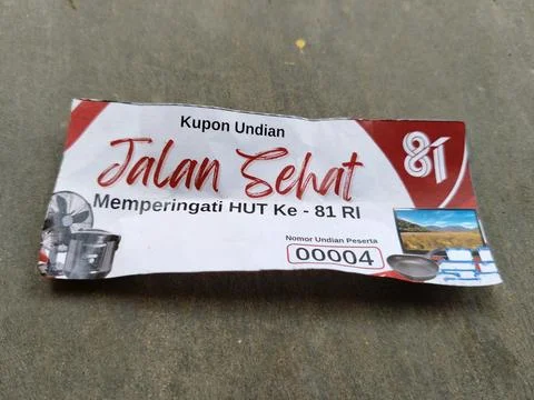 Central Java, Indonesia, August 23, 2026: Close-up of a printed raffle ticket  Fotos de archivo