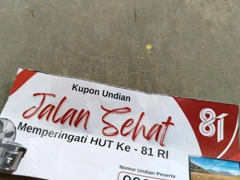 Central Java, Indonesia, August 23, 2026: Close-up of a printed raffle ticket  Stock-Fotos