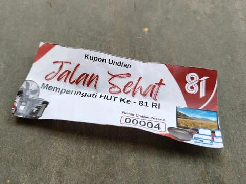 Central Java, Indonesia, August 23, 2026: Close-up of a printed raffle ticket  Foto stock