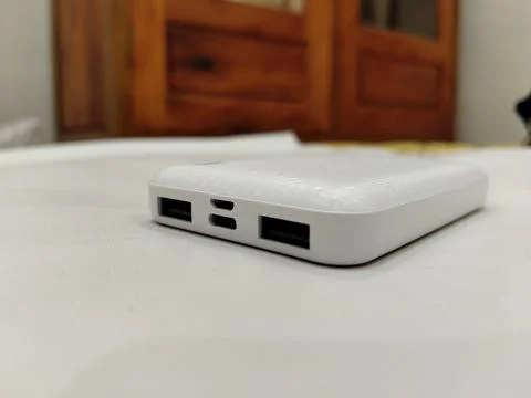 Central Java Indonesia August 6 2026: Close up view of a white portable power  Stock-Fotos