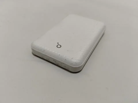 Central Java Indonesia August 6 2026: Close up view of a white portable power ba Stock-Fotos