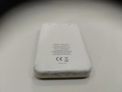 Central Java Indonesia August 6 2026: Close up view of a white portable power ba Stock-Fotos