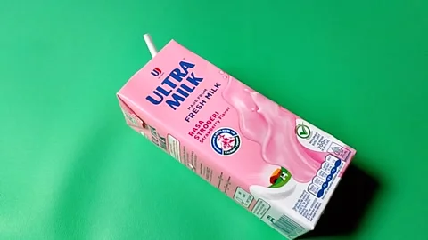 Central Java Indonesia December 28, 2026: Ultra milk strawberry flavor. Stock Footage 325922701