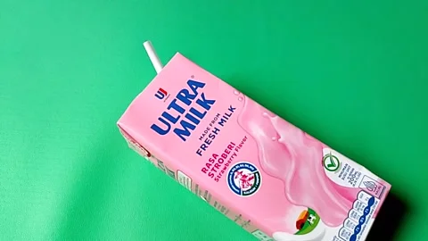 Central Java Indonesia December 28, 2026: Ultra milk strawberry flavor. Stock Footage 325922718