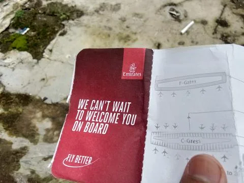 Central Java Indonesia December 4, 2025: Boarding pass for Emirates airline. Stock-Fotos