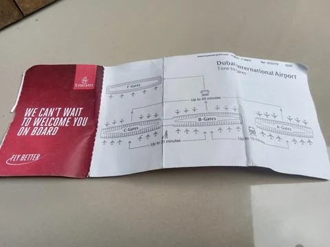 Central Java Indonesia December 4, 2025: Boarding pass for Emirates airline. Stock-Fotos
