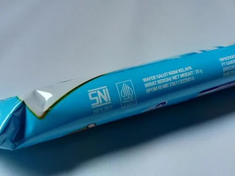Central Java Indonesia February 15, 2025: halal logo on packaging. Фото