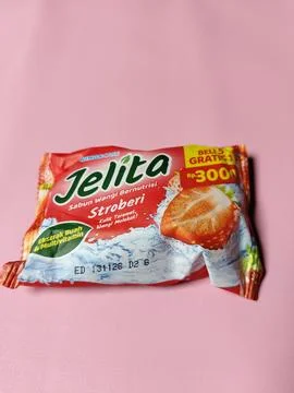 Central Java, Indonesia, February 27, 2026: Strawberry scented Jelita bar soap  Stock Photos