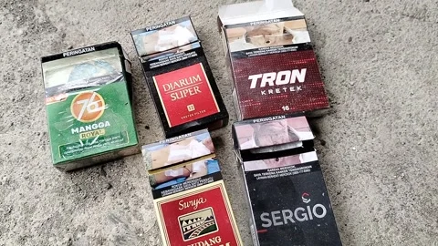 Central Java Indonesia February 9, 2026: Top view of a cigarette pack. 動画素材 329466447