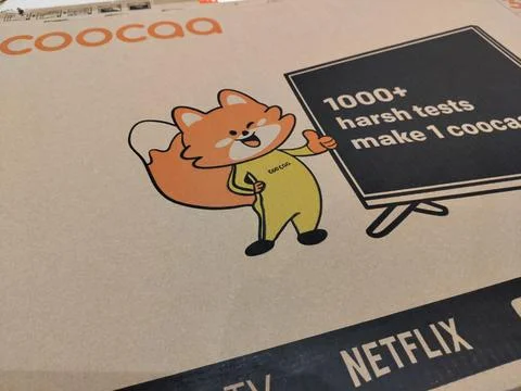 Central Java, Indonesia, February 9, 2026: Coocaa brand TV packaging box, new. Stock-Fotos