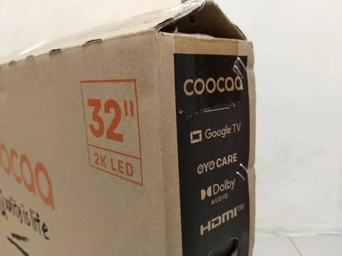 Central Java, Indonesia, February 9, 2026: Coocaa brand TV packaging box, new. Stock Photos